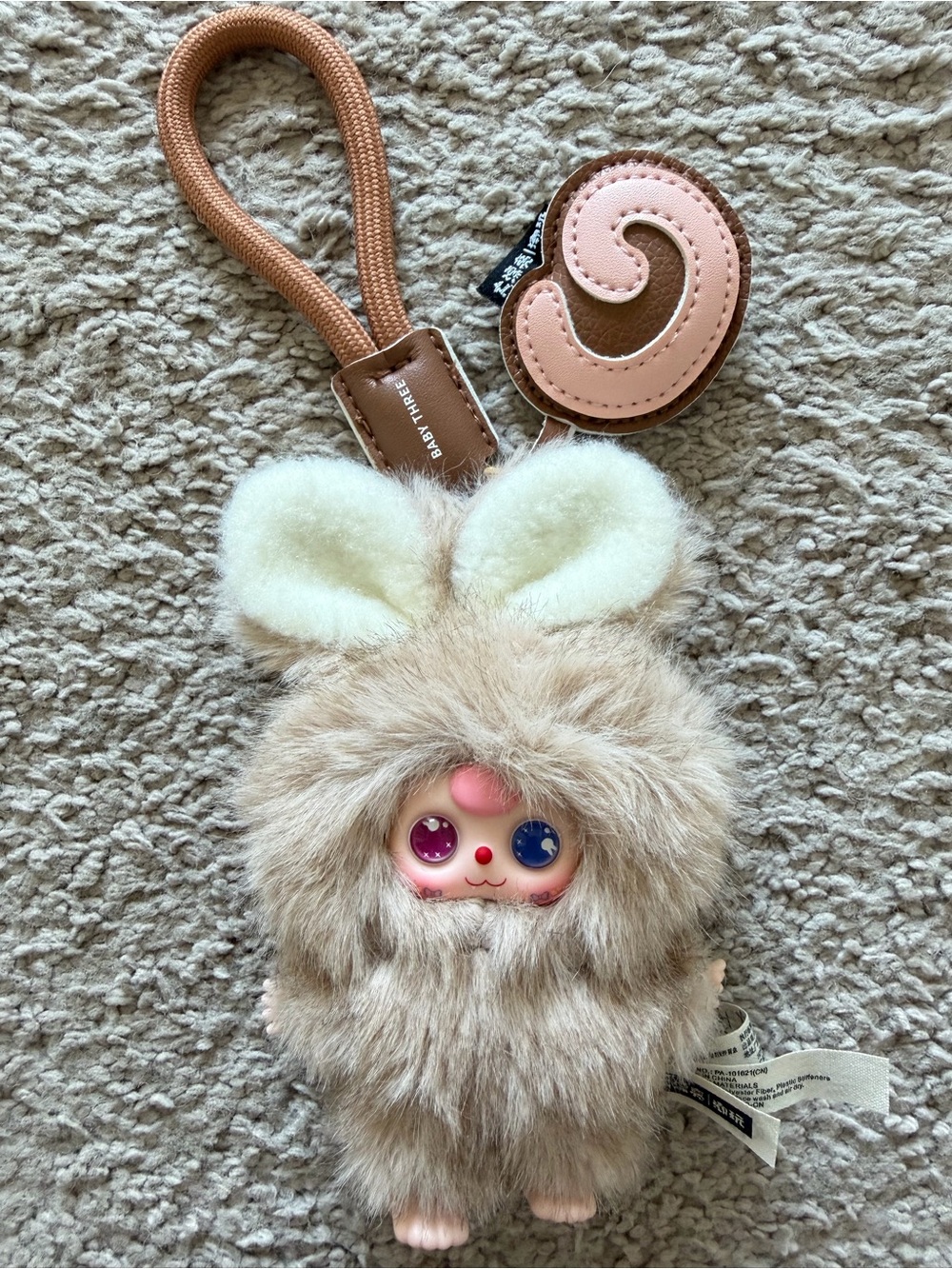 Baby Three Super Mini Little Bunny Brown Plush Keychain | Rotatable Eyes